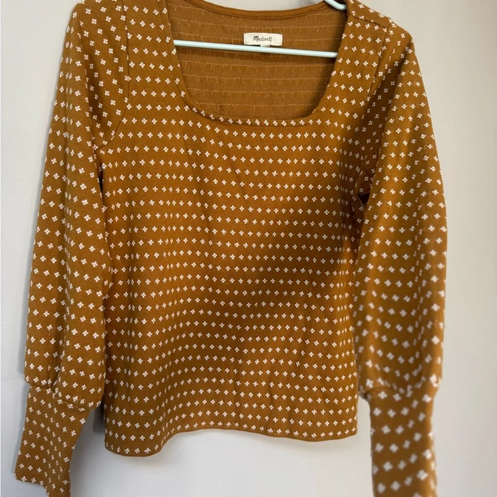 Madewell Mustard/ Burnt Orange and White Patterned Blouse - Picture 3 of 5